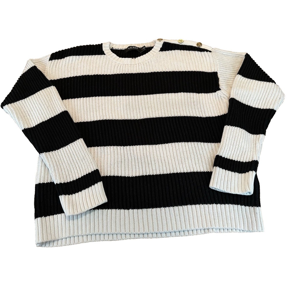 Lauren Ralph Lauren Black Label Women Knit 100% Cotton Striped Sweater Size M